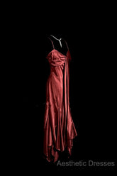 Vintage Mermaid Spaghetti Straps Satin Burgundy Evening Prom Gown Fairy Evening Prom Dresses